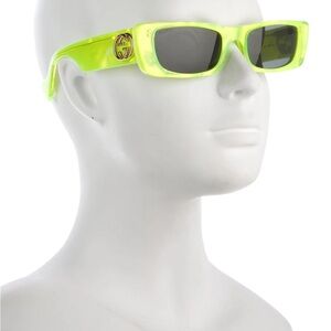 Gucci Neon Lime Rectangular Sunglasses with Gold Logo